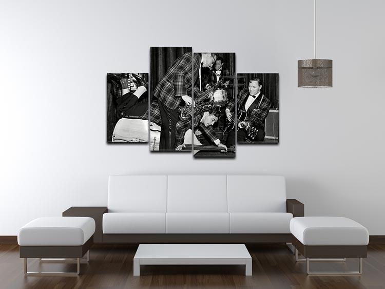 Bill Haley and The Comets 4 Split Panel Canvas artwork featuring vibrant colors and dynamic design, perfect for music lovers.
